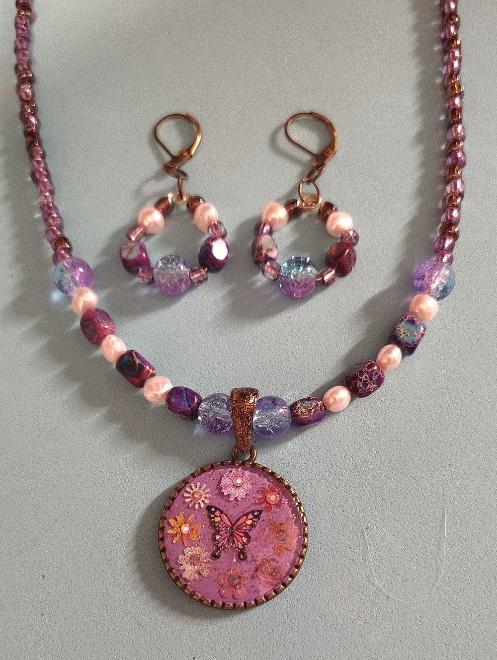 "Butterfly Dreams" Cabochon Two-Sided Necklace & Earrings